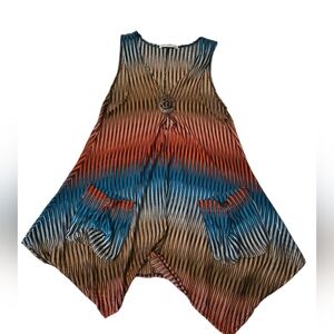 Paradise Boho Striped Knit Sleeveless Cover-Up Pockets & Bead Detail Size M/L